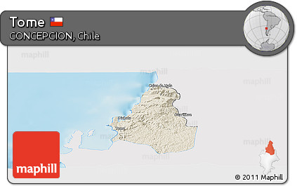 Shaded Relief Panoramic Map of Tome, single color outside