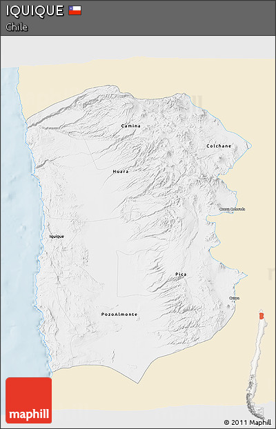 Classic Style 3D Map of IQUIQUE, single color outside