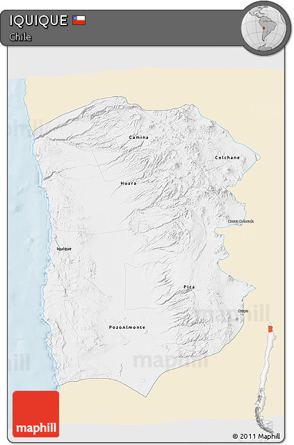 Classic Style 3D Map of IQUIQUE, single color outside