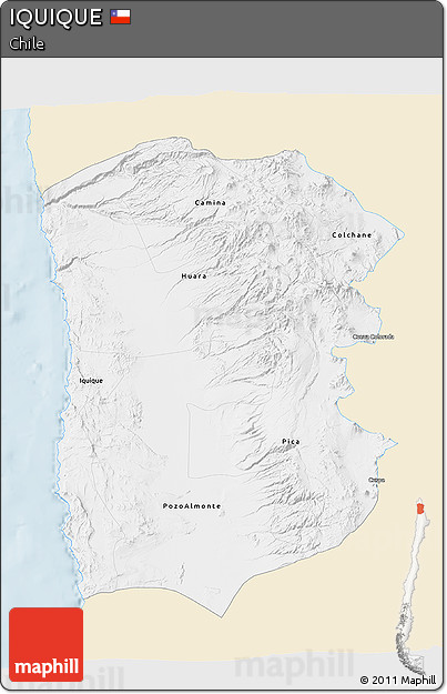 Classic Style 3D Map of IQUIQUE, single color outside