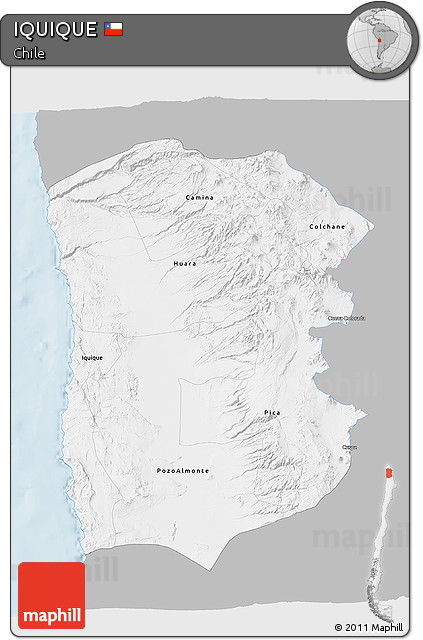 Gray 3D Map of IQUIQUE, single color outside