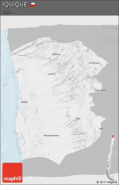 Gray 3D Map of IQUIQUE, single color outside
