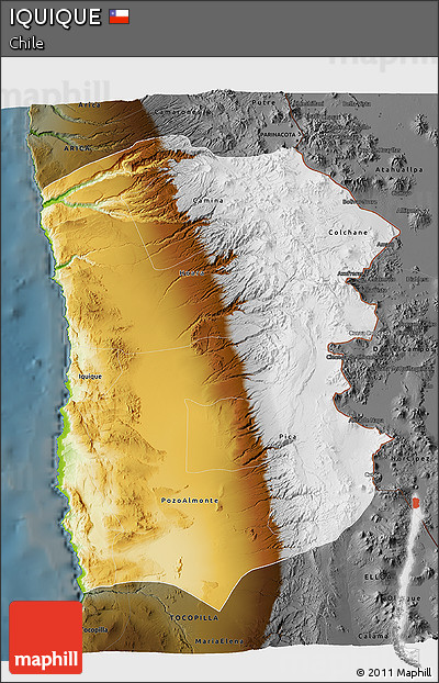 Physical 3D Map of IQUIQUE, darken