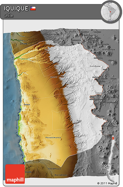 Physical 3D Map of IQUIQUE, darken