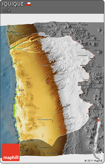 Physical 3D Map of IQUIQUE, darken