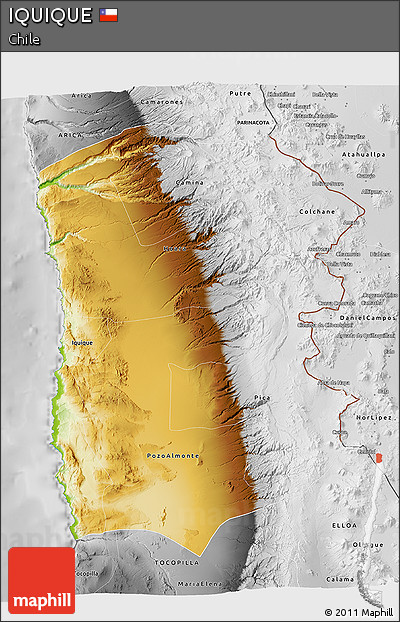 Physical 3D Map of IQUIQUE, desaturated