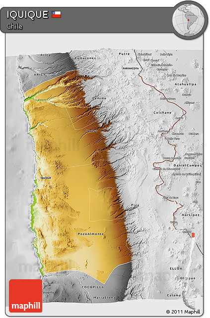 Physical 3D Map of IQUIQUE, desaturated