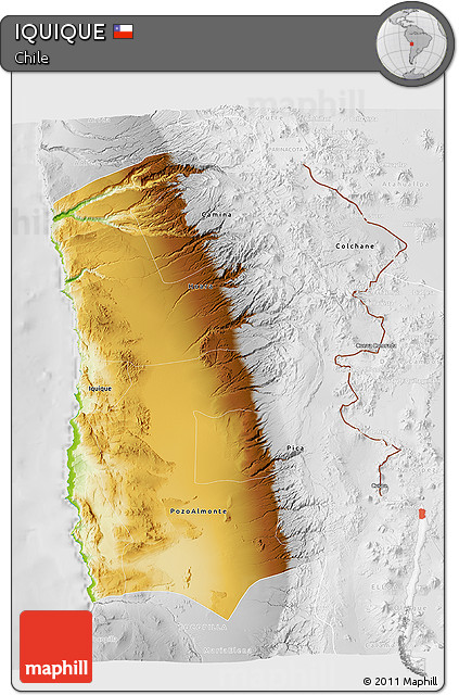 Physical 3D Map of IQUIQUE, lighten, desaturated