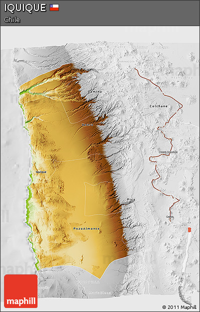Physical 3D Map of IQUIQUE, lighten, desaturated