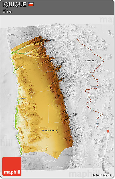 Physical 3D Map of IQUIQUE, lighten, desaturated
