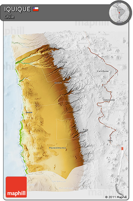 Physical 3D Map of IQUIQUE, lighten