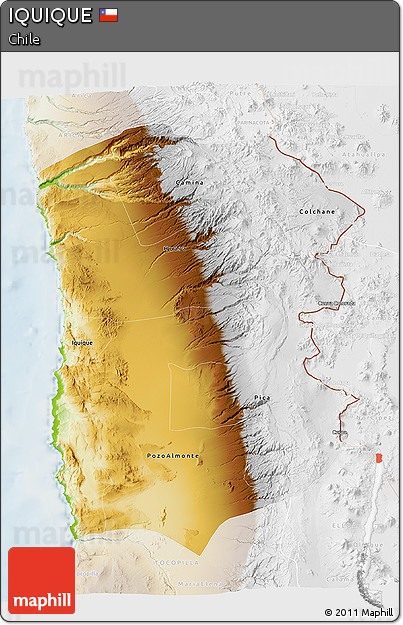 Physical 3D Map of IQUIQUE, lighten