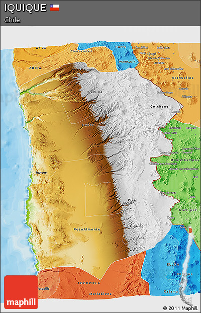 Physical 3D Map of IQUIQUE, political shades outside