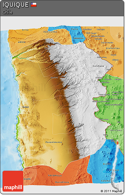 Physical 3D Map of IQUIQUE, political shades outside