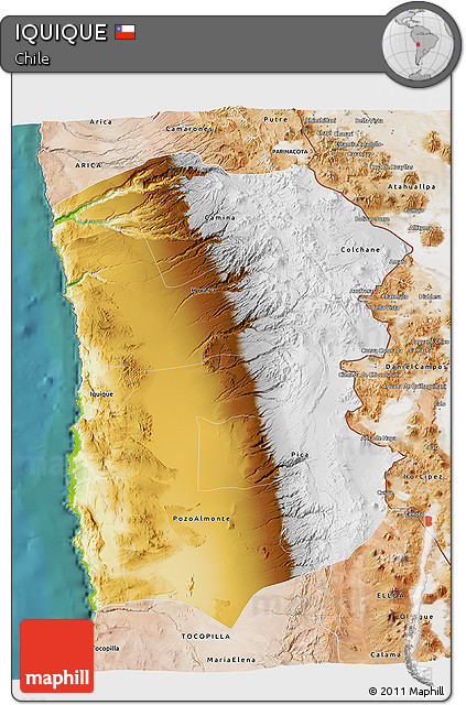 Physical 3D Map of IQUIQUE, satellite outside
