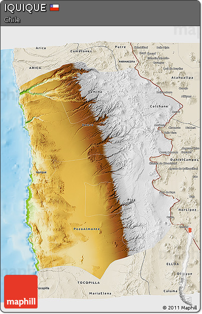 Physical 3D Map of IQUIQUE, shaded relief outside