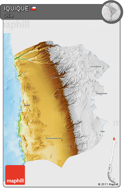 Physical 3D Map of IQUIQUE, single color outside