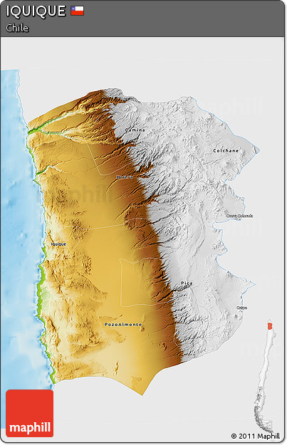Physical 3D Map of IQUIQUE, single color outside