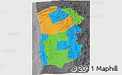 Political 3D Map of IQUIQUE, darken, desaturated