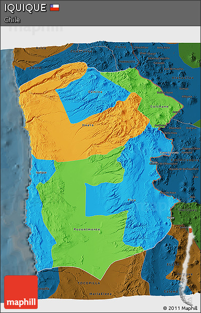 Political 3D Map of IQUIQUE, darken