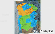 Political 3D Map of IQUIQUE, darken, semi-desaturated