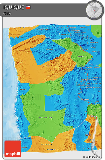 Political 3D Map of IQUIQUE