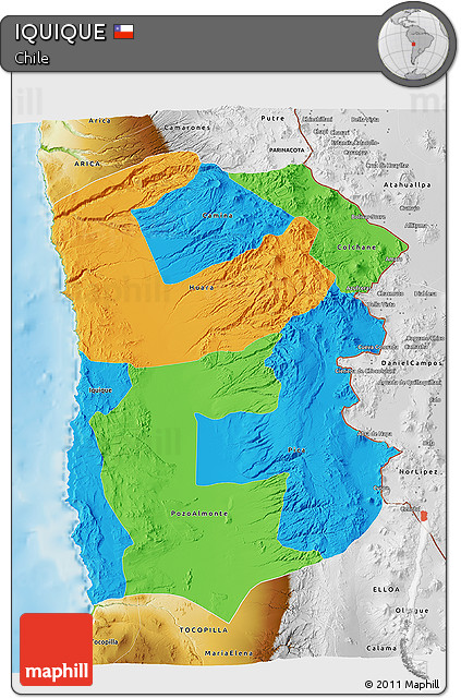 Political 3D Map of IQUIQUE, physical outside