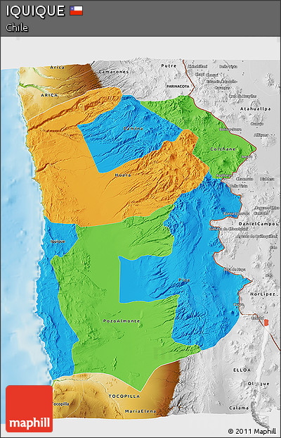 Political 3D Map of IQUIQUE, physical outside