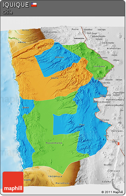 Political 3D Map of IQUIQUE, physical outside