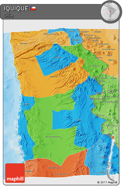 Political 3D Map of IQUIQUE, political shades outside