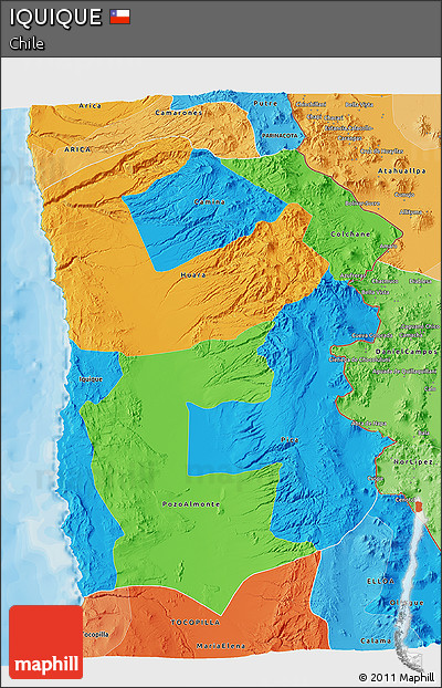 Political 3D Map of IQUIQUE, political shades outside