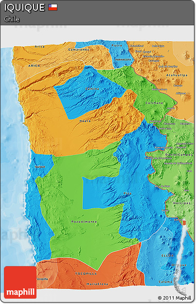 Political 3D Map of IQUIQUE, political shades outside