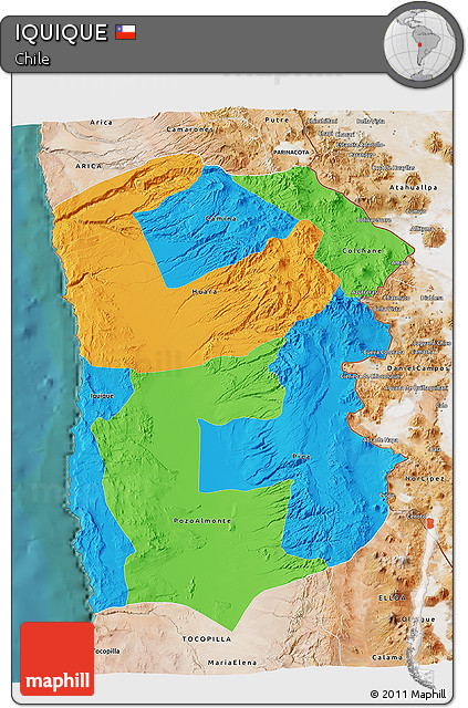 Political 3D Map of IQUIQUE, satellite outside