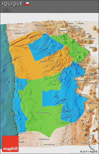 Political 3D Map of IQUIQUE, satellite outside