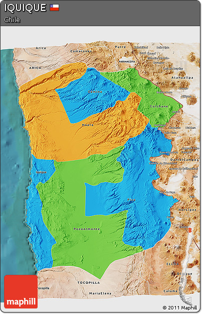 Political 3D Map of IQUIQUE, satellite outside