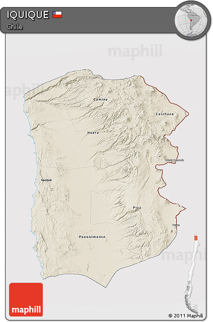 Shaded Relief 3D Map of IQUIQUE, cropped outside