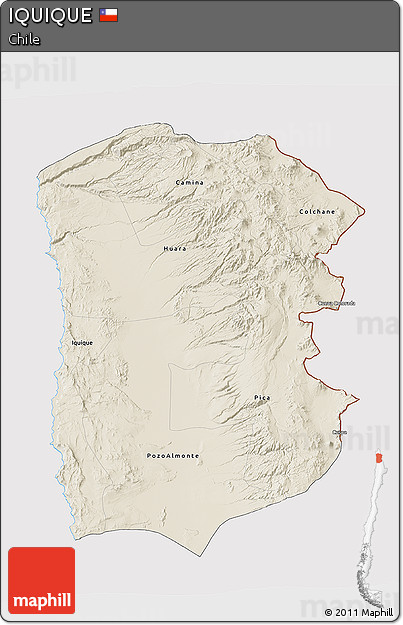 Shaded Relief 3D Map of IQUIQUE, cropped outside