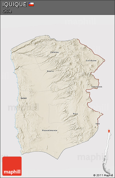 Shaded Relief 3D Map of IQUIQUE, cropped outside