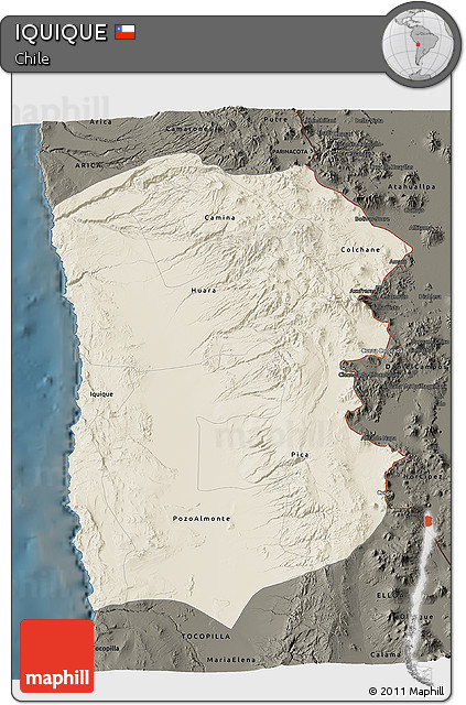 Shaded Relief 3D Map of IQUIQUE, darken