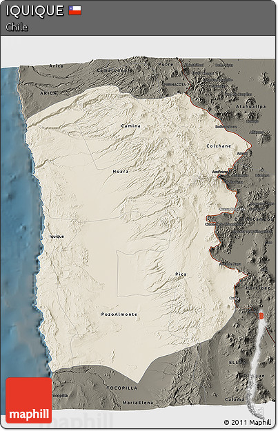 Shaded Relief 3D Map of IQUIQUE, darken