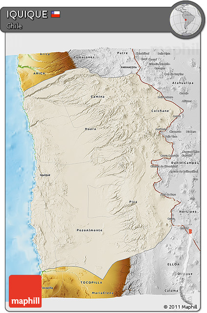 Shaded Relief 3D Map of IQUIQUE, physical outside