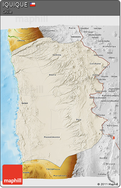 Shaded Relief 3D Map of IQUIQUE, physical outside