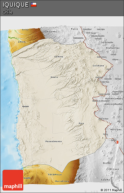 Shaded Relief 3D Map of IQUIQUE, physical outside