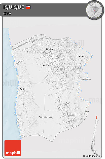 Silver Style 3D Map of IQUIQUE, single color outside