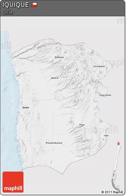 Silver Style 3D Map of IQUIQUE, single color outside