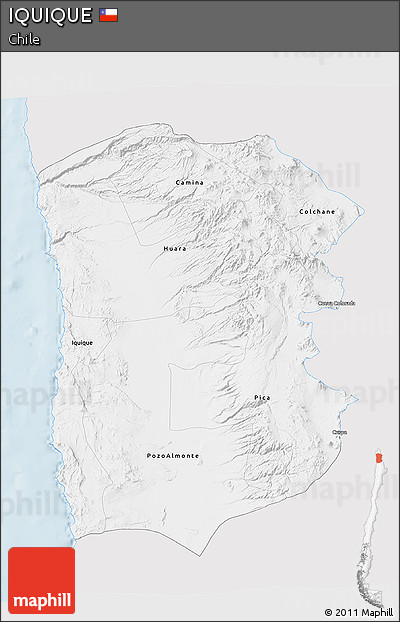 Silver Style 3D Map of IQUIQUE, single color outside