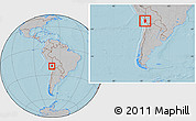 Gray Location Map of IQUIQUE, within the entire country, hill shading