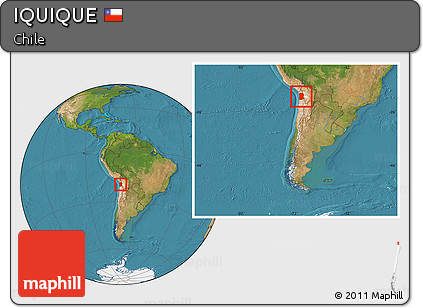 Satellite Location Map of IQUIQUE, within the entire country