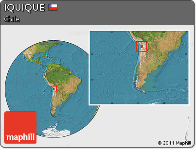 Satellite Location Map of IQUIQUE, within the entire country