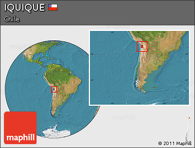 Satellite Location Map of IQUIQUE, within the entire country